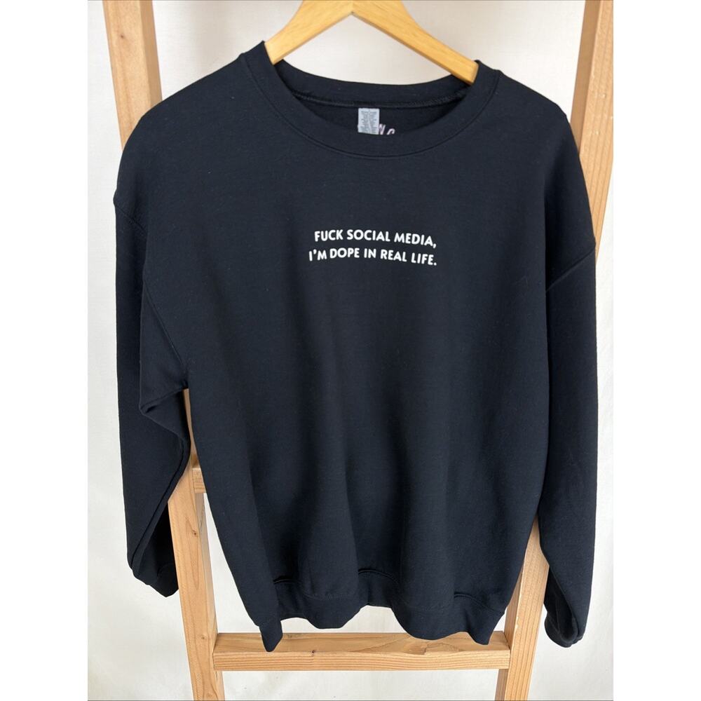 NWT Girl Gang Black Social Media Funny Crewneck Sweatshirt Top #0933 Size S